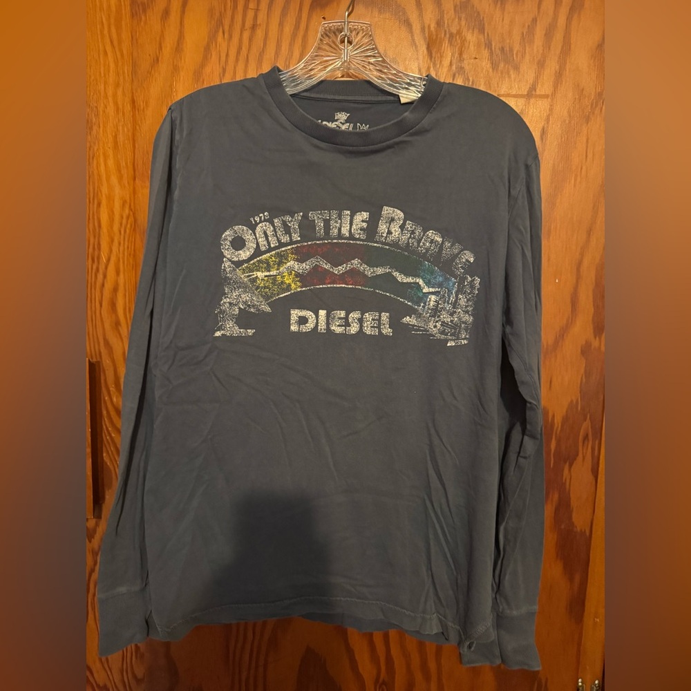 Diesel Blue Long Sleeve Tee with Graphic Design